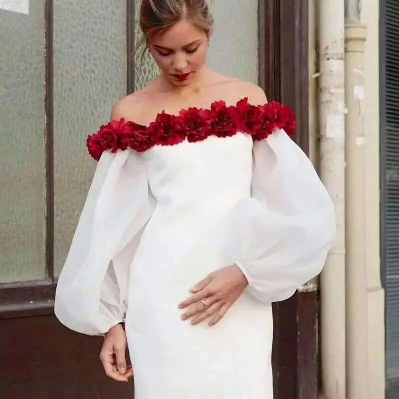 Новое платье с трехмерным цветком воротником рукавами фонариками хипстером