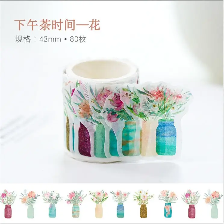 Enjoy flower vase 80 шт./упак. днем Чай времени Наслаждайтесь цветы Красота декоративная лента Washi DIY планировщик дневник в стиле Скрапбукинг изоляционная лента - Цвет: Enjoy flower vase