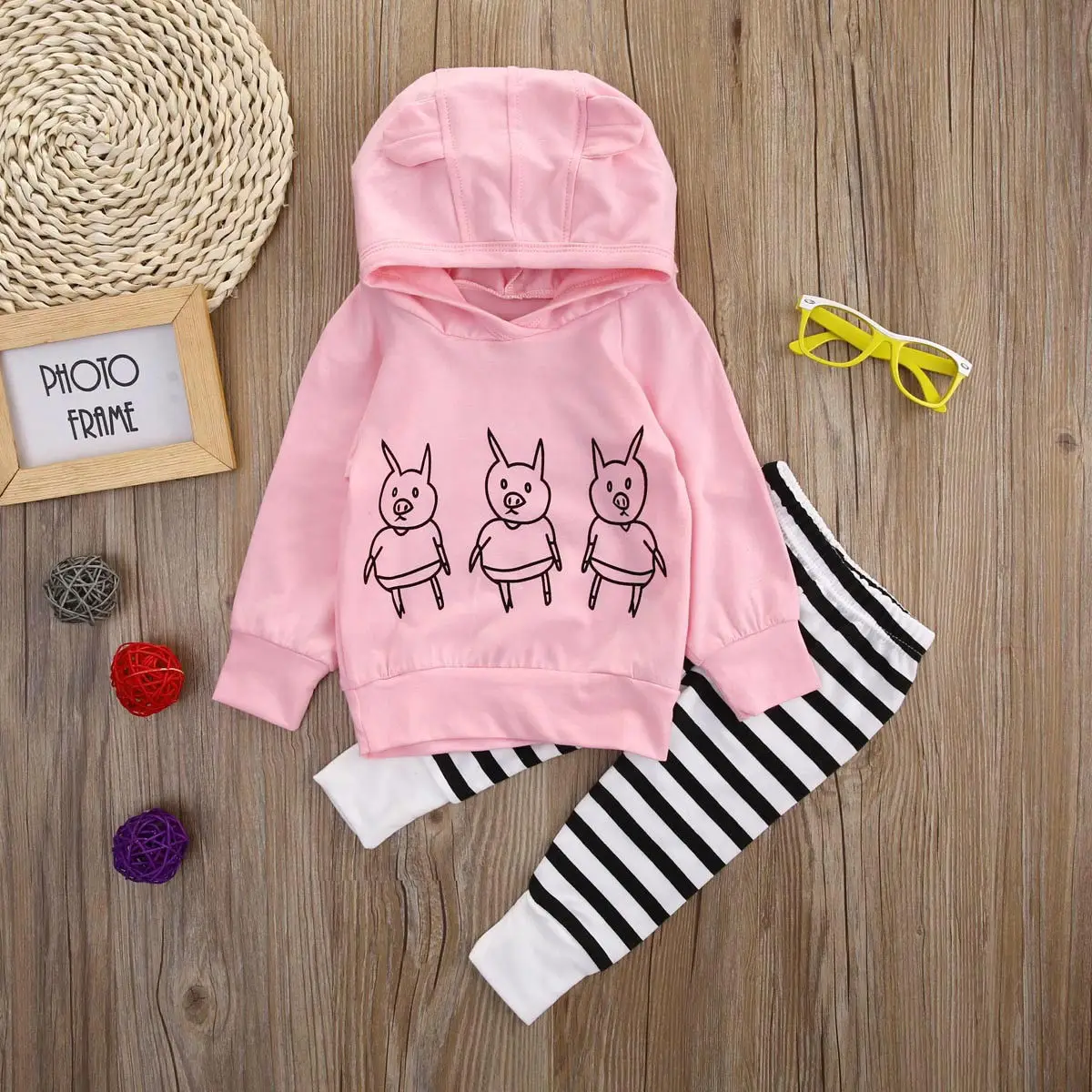2 шт./комплект толстовка с капюшоном и длинные брюки в полоску|newborn baby girl|baby girlcute