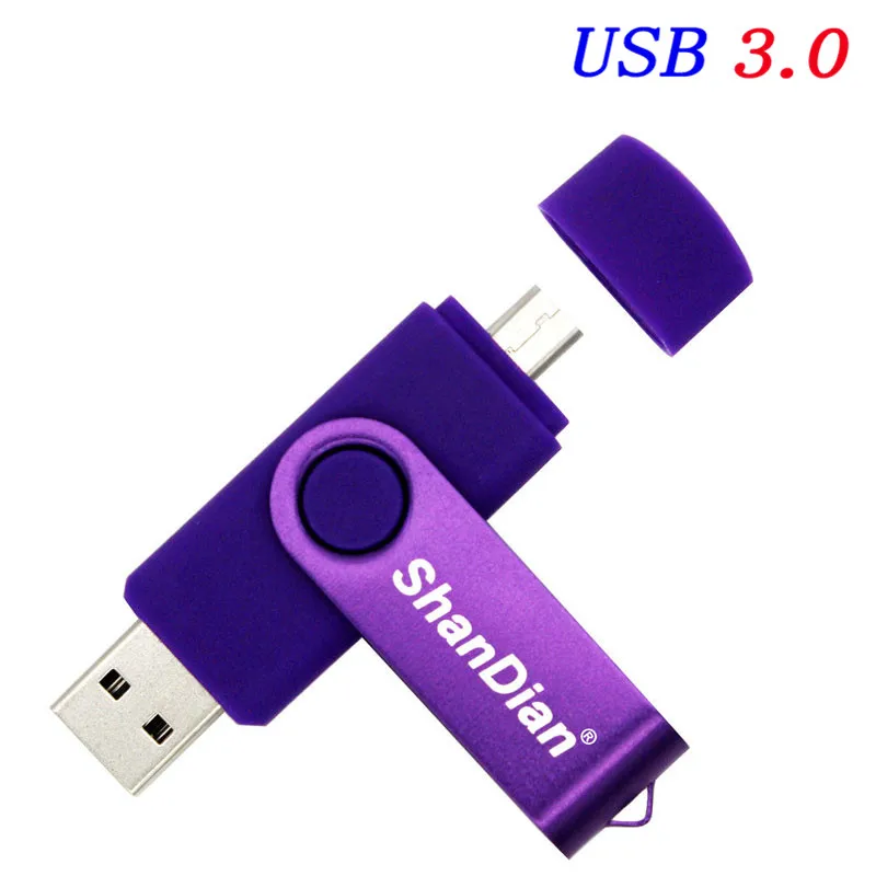 SHANDIAN USB 3,0 Смартфон USB флеш-накопитель OTG Флешка 8G/16G/32G/64GB флеш-накопитель U диск - Цвет: Purple