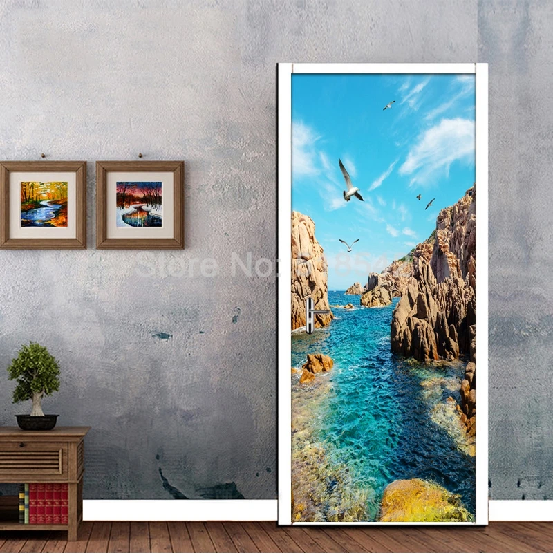 Природа пейзаж 3D фото обои фрески современные ПВХ самоклеющиеся двери Стикеры настенные росписи Papel де Parede Декор для гостиной