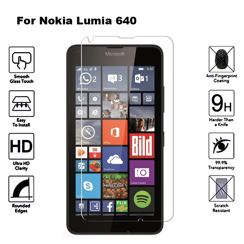 2 шт Стекло для Nokia Lumia 640 5,0 дюйма Защитная пленка для экрана защитное закаленное стекло для microsoft Lumia 640 LTE Dual Sim