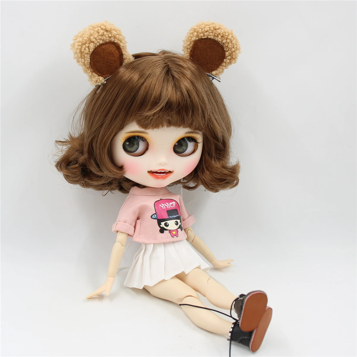 Ледяная фабрика blyth кукла 1/6 bjd белая кожа тела короткие каштановые волосы, новое матовое лицо с зубами, 30 см BL9158