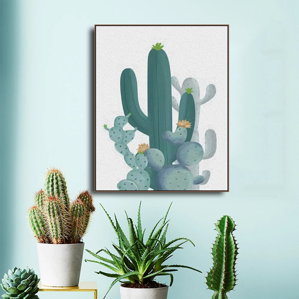Акварельное растение Зеленый Кактус Холст Картина художественный Принт плакат