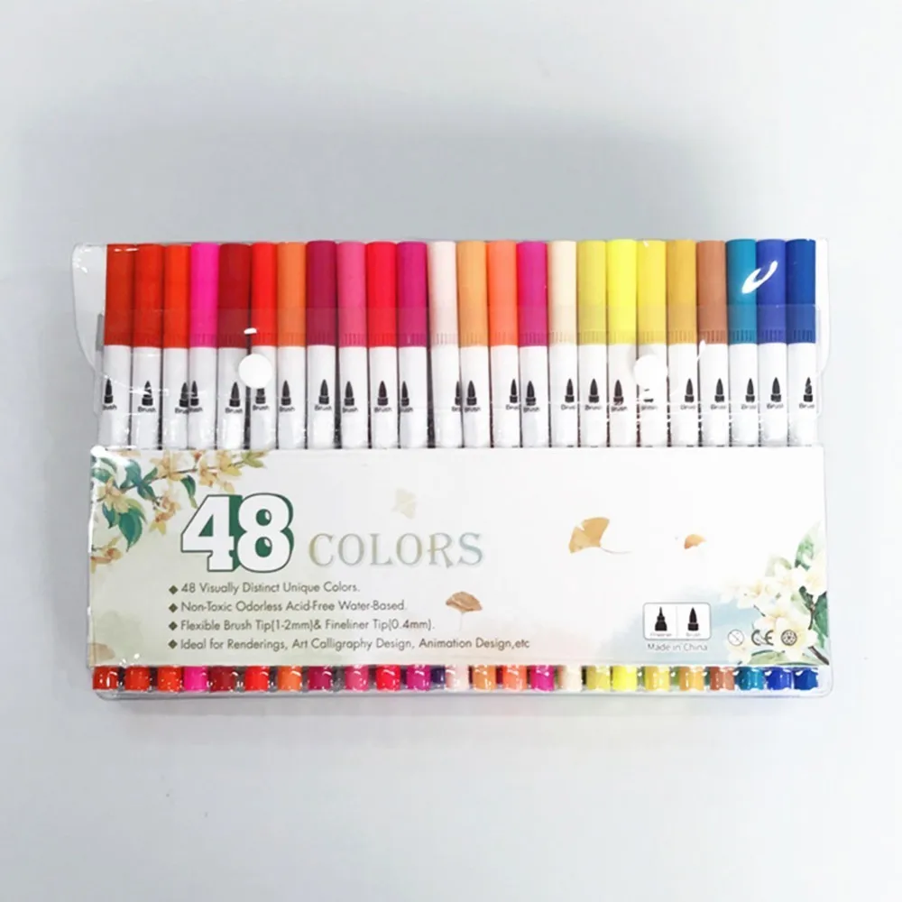 48-Colour 24/36/48/60 пьезы ручки-щетки пули акварельные ручки-щетки Fineliner воды с цветным рисунком водорастворимый Мягкий головной костюм с граффити - Цвет: 48-Colour