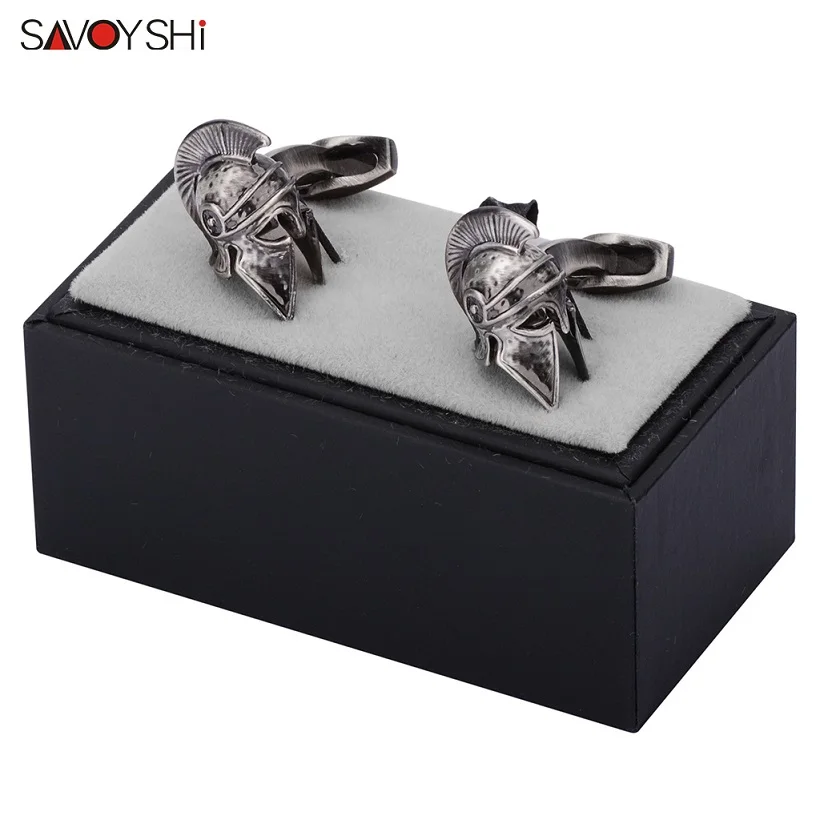 Cufflinks with box B SAVOYSHI Ретро Военная каска Запонки мужские рубашки запонки высокого качества древние серебряные призраки запонки «скелет» мужские ювелирные изделия - Окраска металла: Cufflinks with box B
