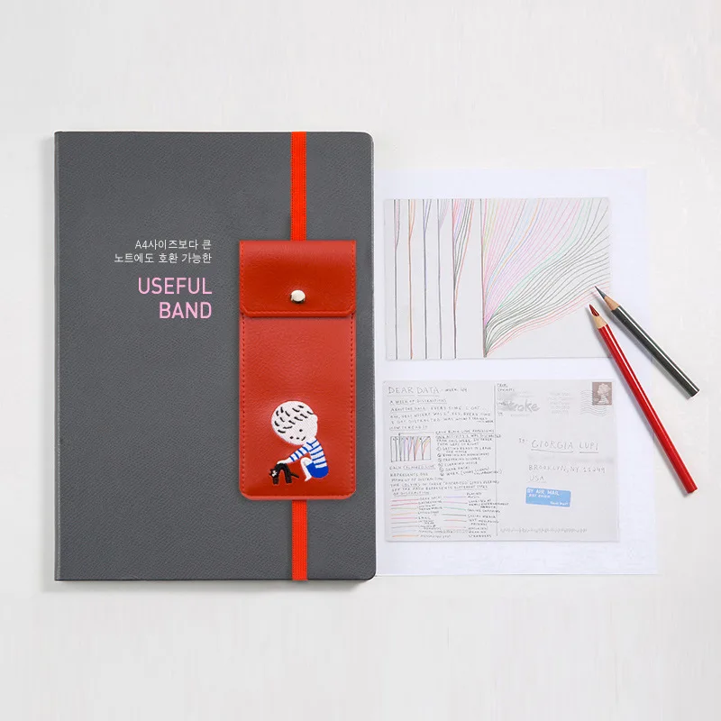 Джейми Примечания Вышивка Портативный кожаный пенал эластичный бинт Карандаш