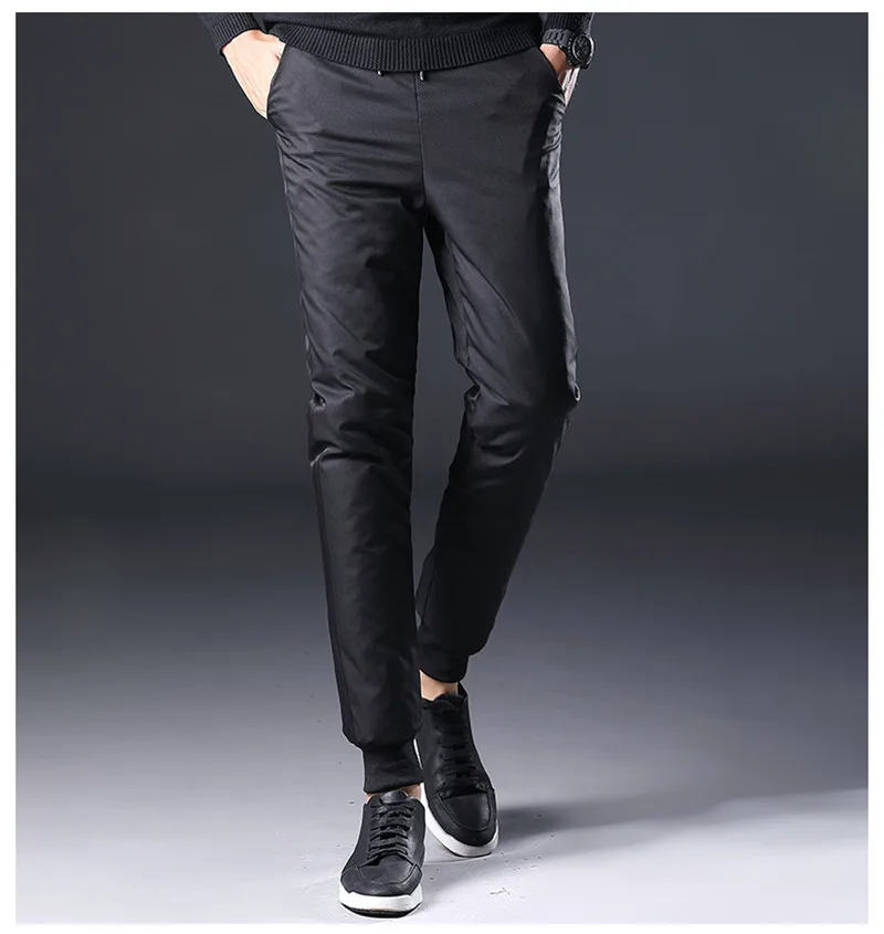 YHavaton Winter Mens 90% White Duck Down Pants Quality Elastic Waist Slim Snow Pants Warm Down Padded Trousers Male Outerwear