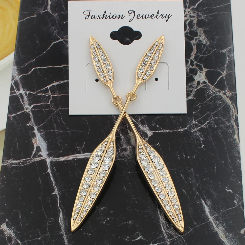 Модные длинные висячие серьги hyperbole Стразы с листьями для женщин и девушек