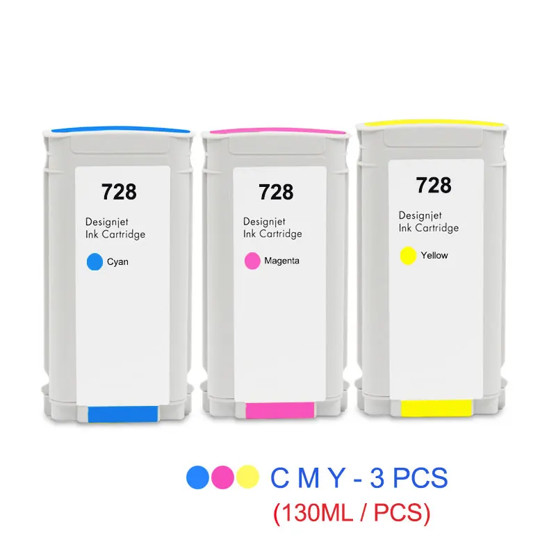 C M Y - 3 PCS Третий вечерние 4 шт./компл. с чипом для hp 728 переработанный чернильный картридж с чернилами для hp DesignJet T730 T830 принтер - Цвет: C M Y - 3 PCS