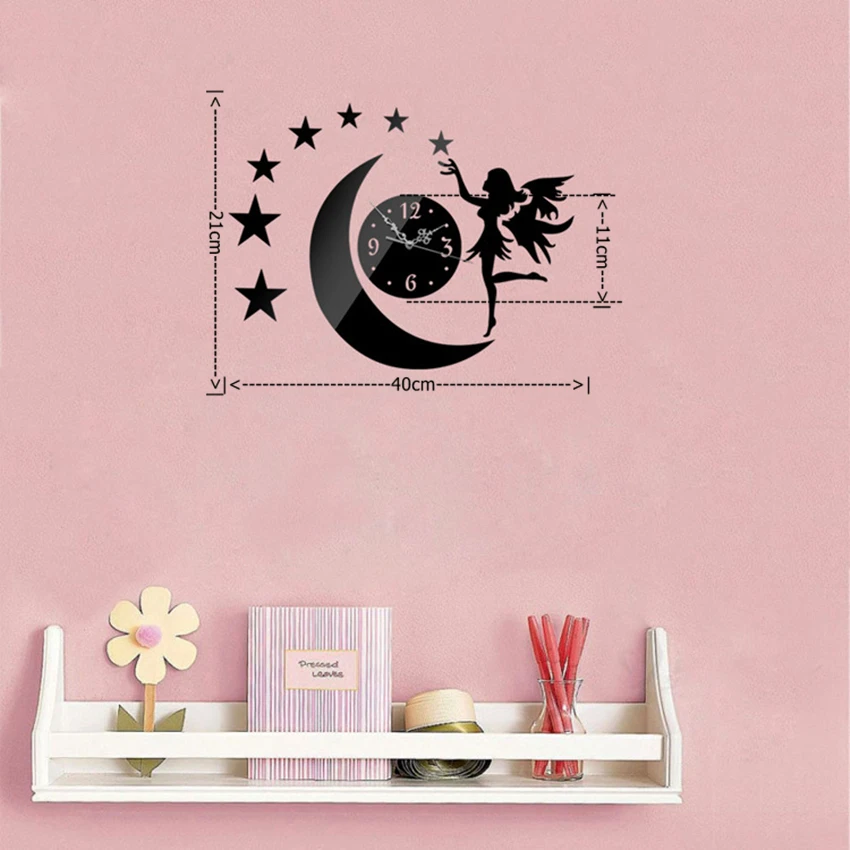 Free Shipping Wall Sticker Clocks Angel Mirror Surface DIY Clock Personalized Kid's Room Decoration Quartz Mute Acrylic | Дом и сад