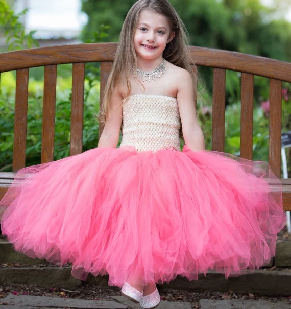 Beautiful Girls Pink Dress Kids Crochet Corset Tulle Long Tutu Dresses Wedding Party Ball Gown Children Costumes Banquet | Детская
