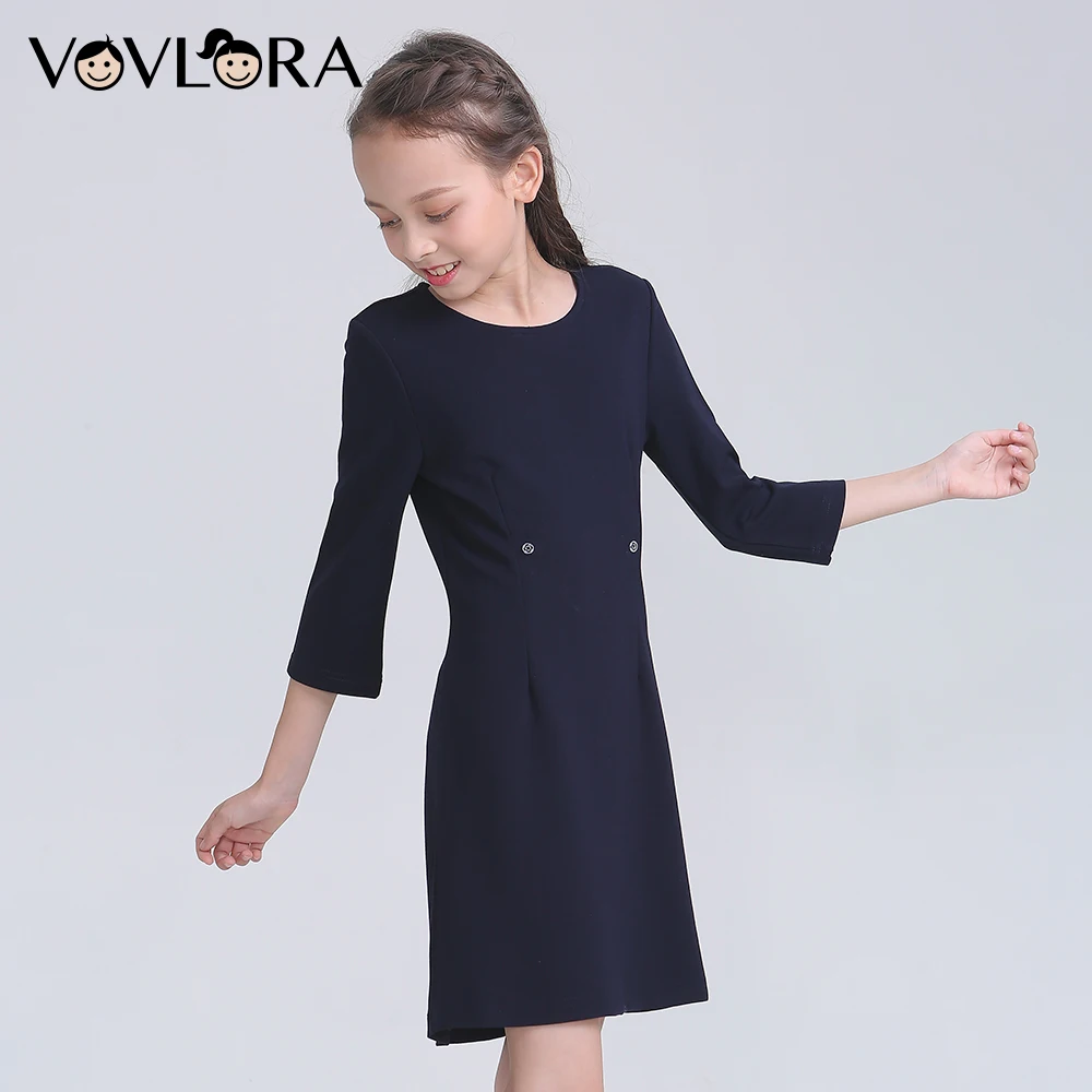 Long Sleeve Detachable Collar School Dress For Girl Lace Kids Dresses Autumn 2018 Uniforms Size 9 10 11 12 13 14 Years | Детская одежда