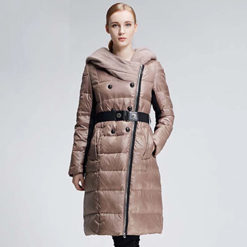 Роскошные Подпушка 2017 куртка с капюшоном плюс Размеры дамы длинное зимнее пальто