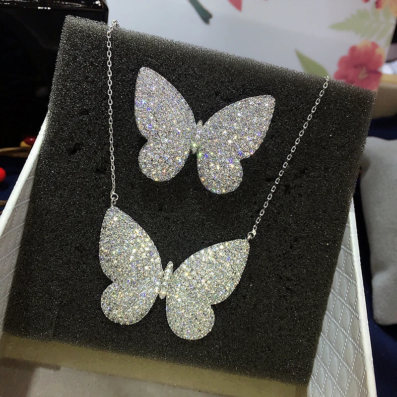 Gaola Для женщин jewelry buttertfly CZ Drop Цепочки и ожерелья Серьги Серебряные Цвет комплект ювелирных подарок gld1154-gle1714