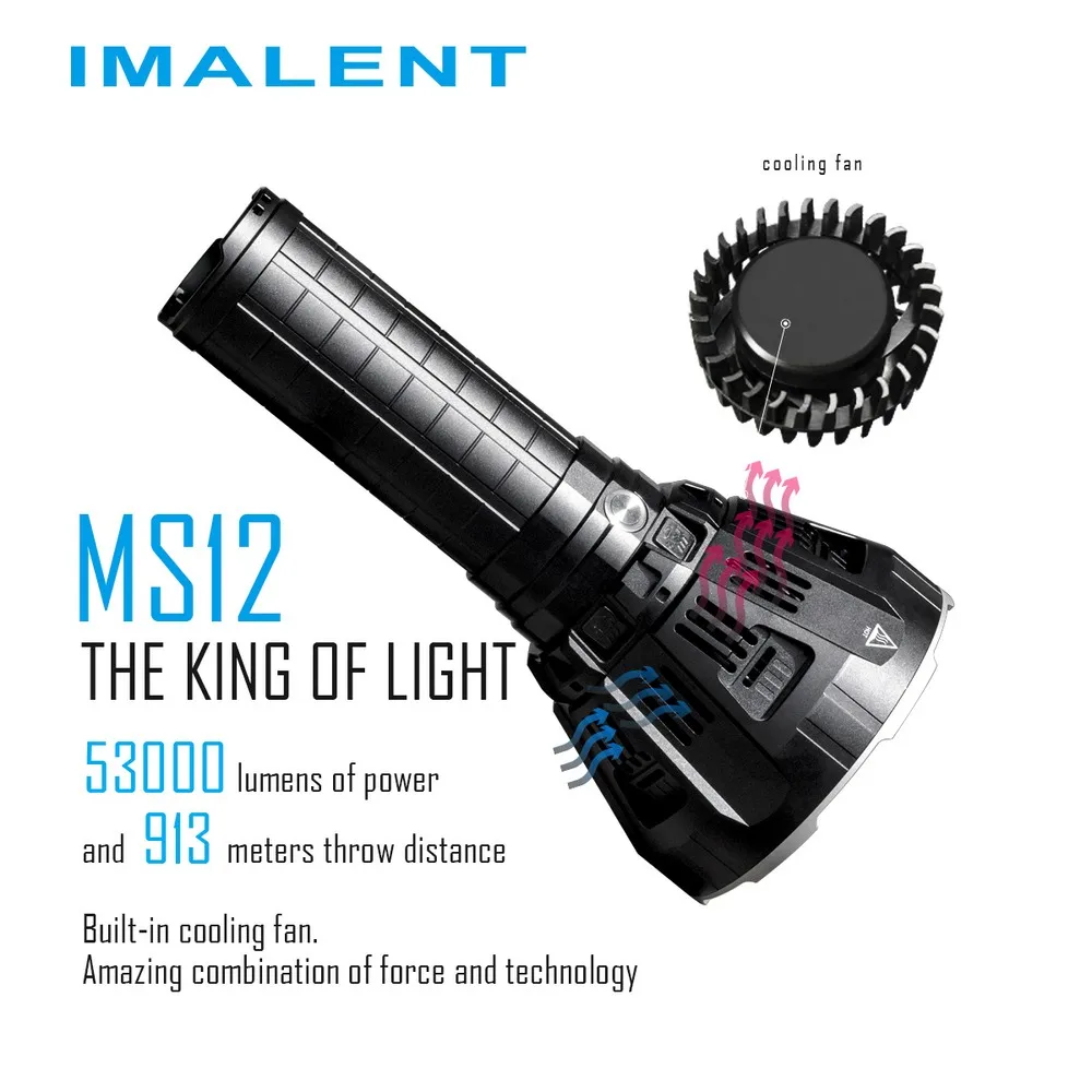 IMALENT MS12 Smart LED Rechargeable Flashlight 12 CREE XHP70 LEDs IPX-8 Waterproof 53000 Lumens with Intelligent Charging Torch | Лампы и