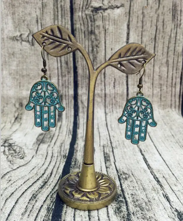 Чистый золотой цвет Jhumki винтажные Бронзовые женские серьги с лунным цветком в форме руки, хиппи, цыганский родовой, пакистанский, этнический, милый, ювелирное изделие для женщин - Окраска металла: Чистый золотой цвет