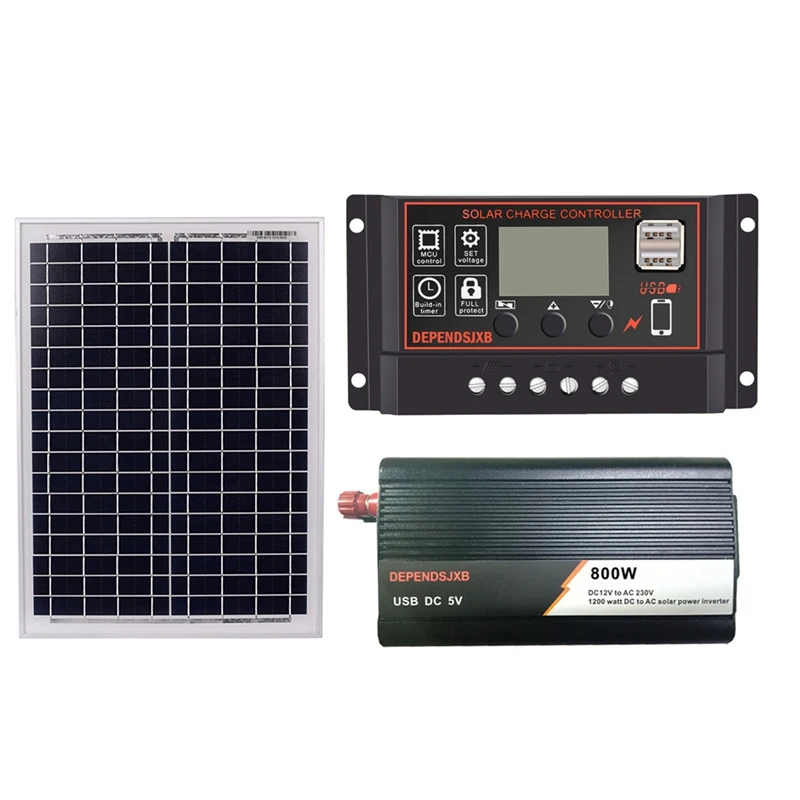 50A 18V20W Панели солнечные+ 12V 10/20 Вт, 30 Вт/40/50A контроллер+ 800W Инвертор Dc12V-Ac230V генерация солнечной энергии комплект, для использования на улице и в хо - Цвет: 50A