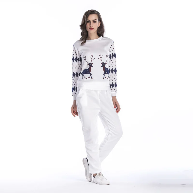 Спортивный комплект Женская Осенняя Новинка принт олень круглый воротник