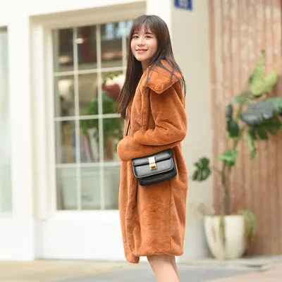 caramel colour Осенне-зимнее теплое меховое пальто для женщин нового размера плюс, корейская мода, кроличий мех, толстая имитация меха, Женская куртка Ovarcoat - Цвет: caramel colour