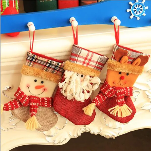 Рождественский чулок маленький клетчатый носок Санта Клауса Подарочная сумка