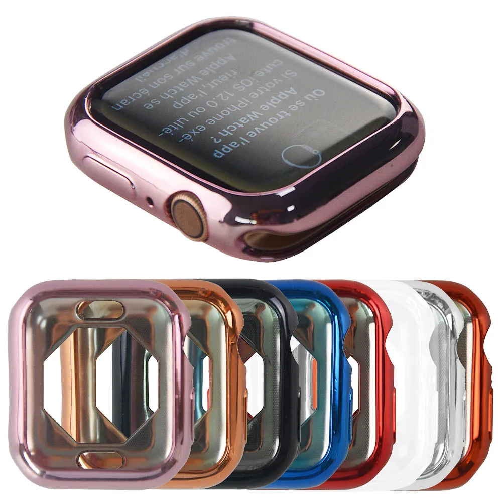 

For Apple Watch Case Series 6/5/4/SE 44mm 40mm Plated TPU Soft Flexible Cover Thin Anti-fall Replaceable Bumper for iWatch Shell
