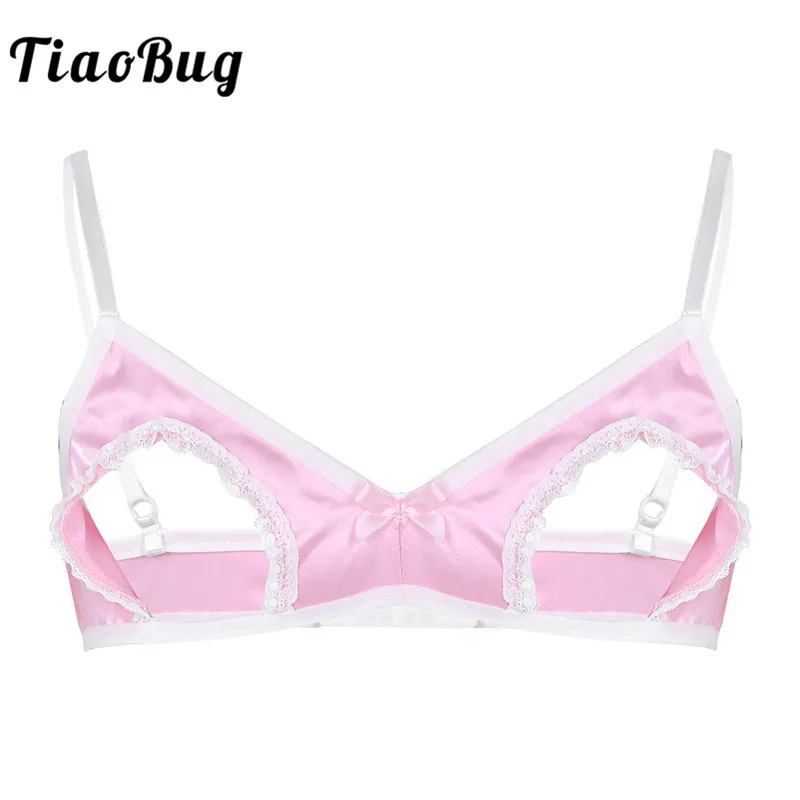 TiaoBug мужское мягкое атласное нижнее белье бюстгальтер Sissy с регулируемыми