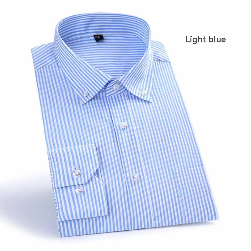 Light blue Осенний бренд хлопок коммерция мужские рубашки в полоску с длинными рукавами Повседневная Мужская рубашка поло модные мужские рубашки 7 цветов - Цвет: Light blue