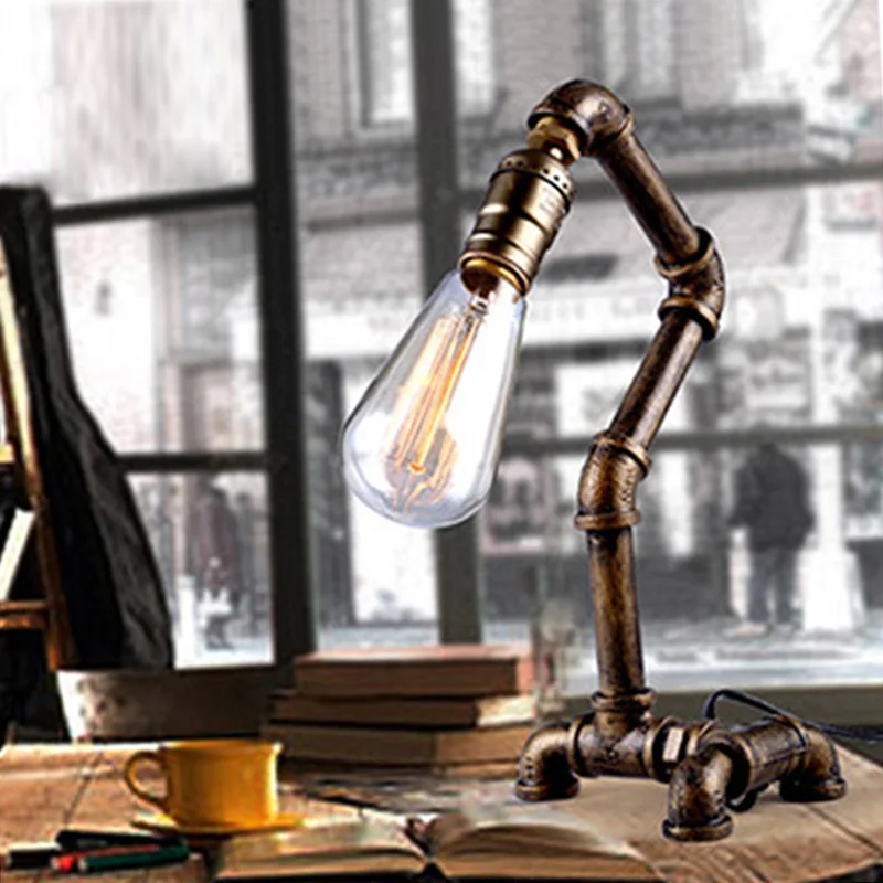 Vintage Bar Counter Table Light Metal Water Tube American Country Rustic industrial Bedroom Lamp Study Room Desk Lights | Освещение