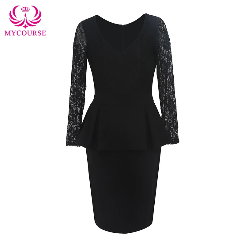 MYCOURSE новое модное женское облегающее платье с длинным рукавом офисное Деловое