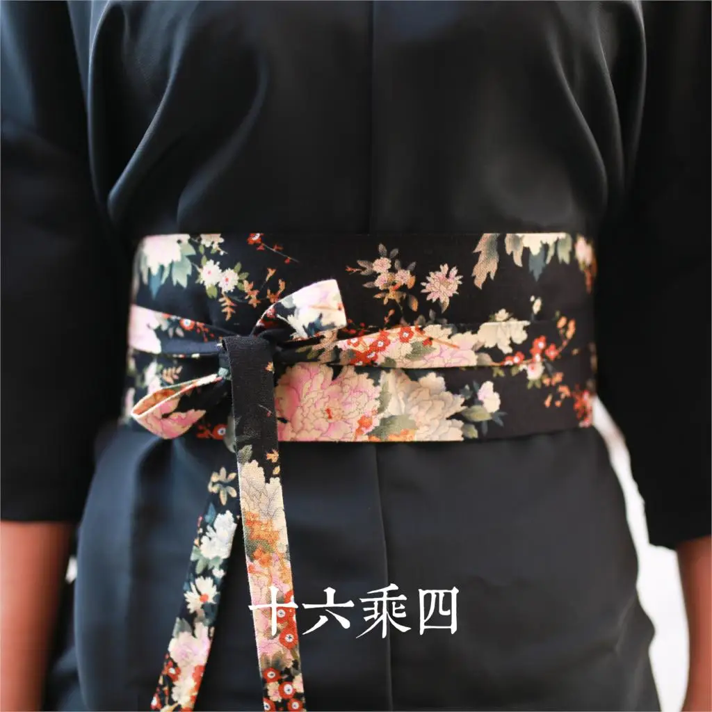 Высокое качество супер льготный японский кимоно hanfu feng древний этнический Ветер пояс широкие пояса - Цвет: Black peony