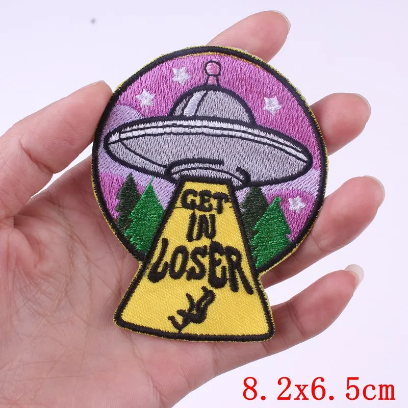 Серый цвет с красноватым отливом Prajna UFO космический пластырь Железный на рок стражи Галактики пластыри дешевые вышитые Parches для одежды Наклейки Аппликации DIY - Цвет: Серый цвет с красноватым отливом