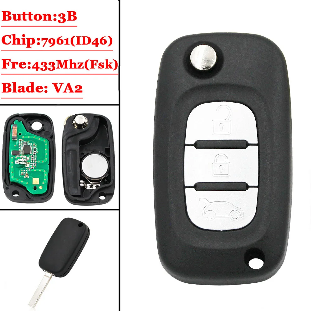 1 шт.) Флип дистанционный брелок 2 кнопки 434 МГц PCF7961 для Renault Clio 3, Kangoo, Master, Clio 3, Twingo, модус 2006-2