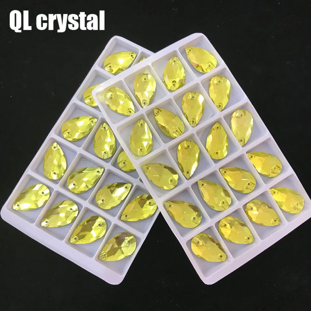 QL Crystal 2018 Популярные 13x22 мм лимонно желтые капли пришиваемые кристаллы стразы для
