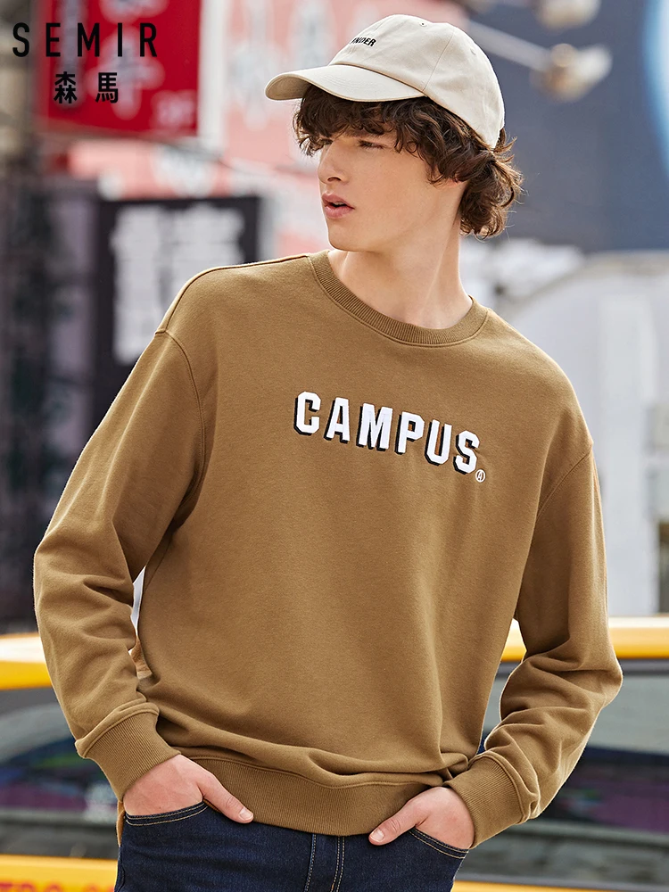 Свитер SEMIR мужской с круглым вырезом Свободный пуловер надписью и вышивкой худи