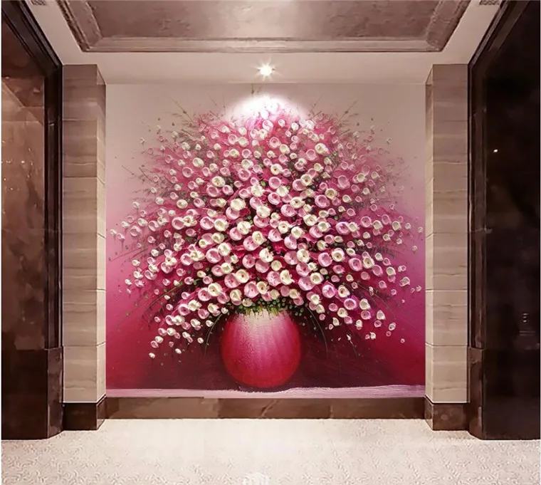 

Custom Photo Wallpaper Mural Wall Stick 3d Oil Painting Purple Vase Luxury Exposure Wall papel de parede