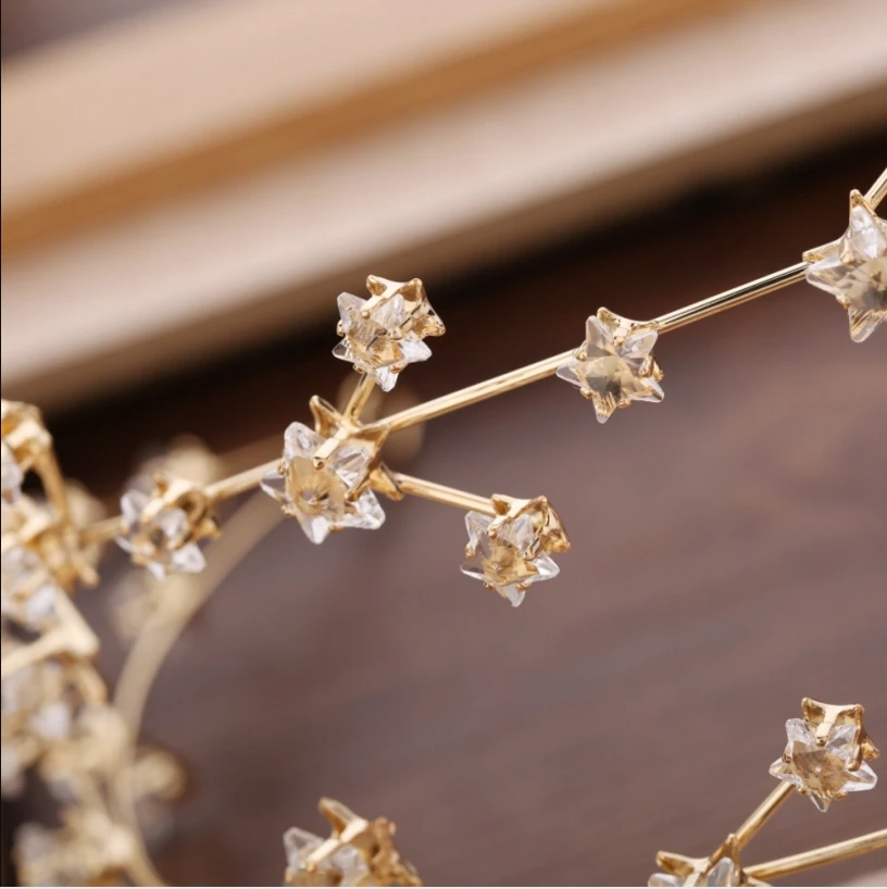 New Golden Bridal Headdress Star Headband Crown Hair Accessories Exquisite Handmade Crystal Wedding Jewelry | Украшения и