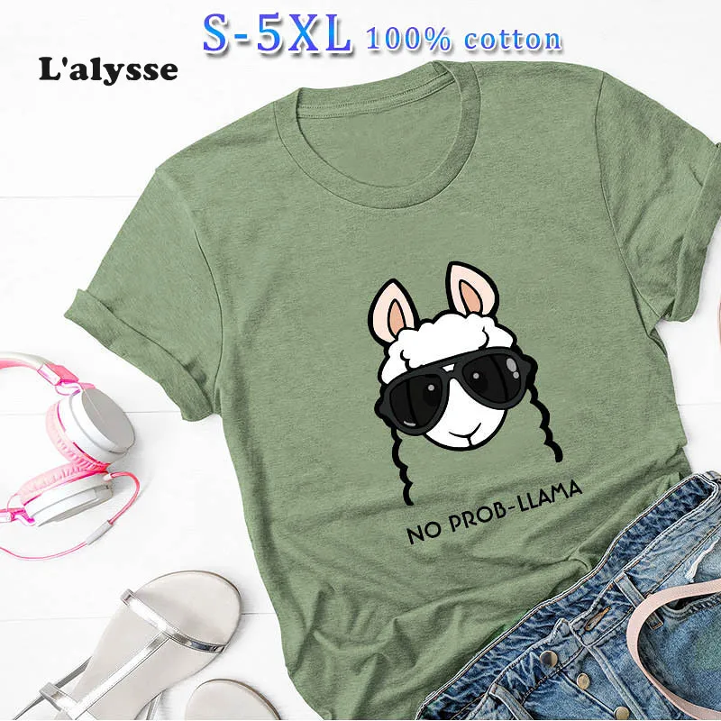 LALYSSE Плюс Размер Summer Летние повседневные женские футболки из хлопка с рисунком