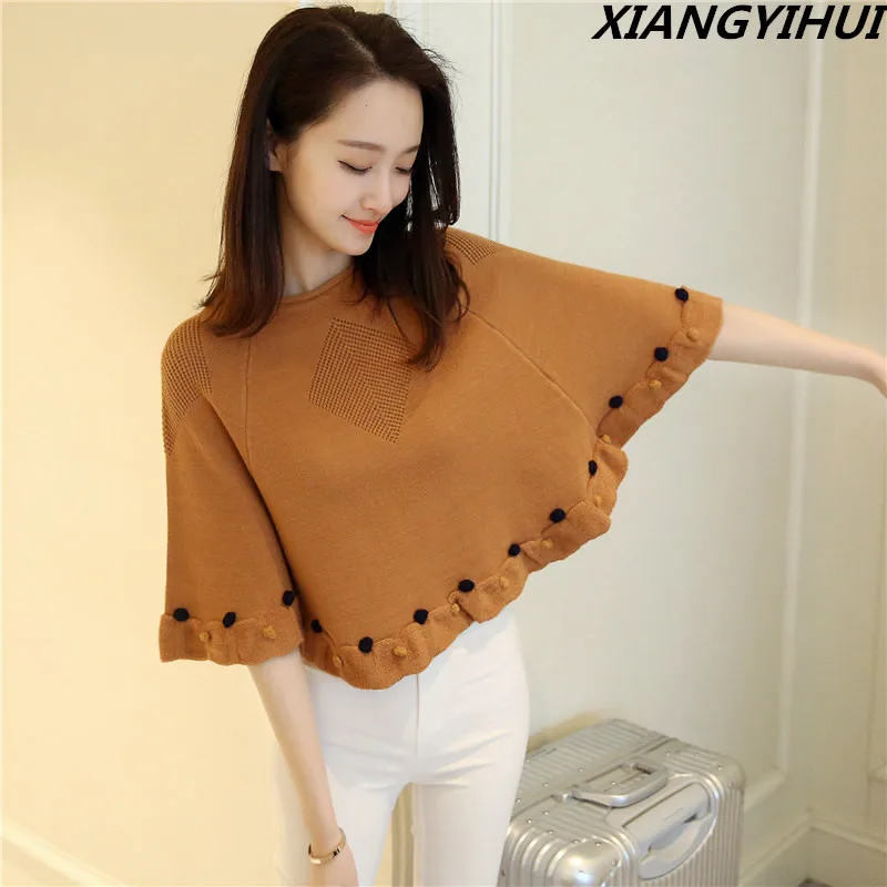 Женский короткий свитер с рукавами летучая мышь Повседневный пуловер-накидка