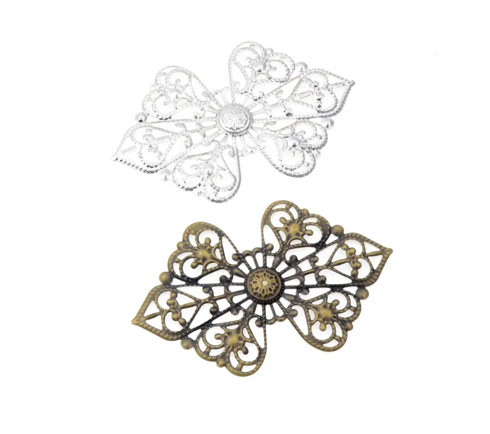 

MIAOCHI DIY 10PCs Antique Bronze/White K Filigree Wraps Bow-knot Connectors Metal Crafts Gift Decoration DIY Findings 85*53mm