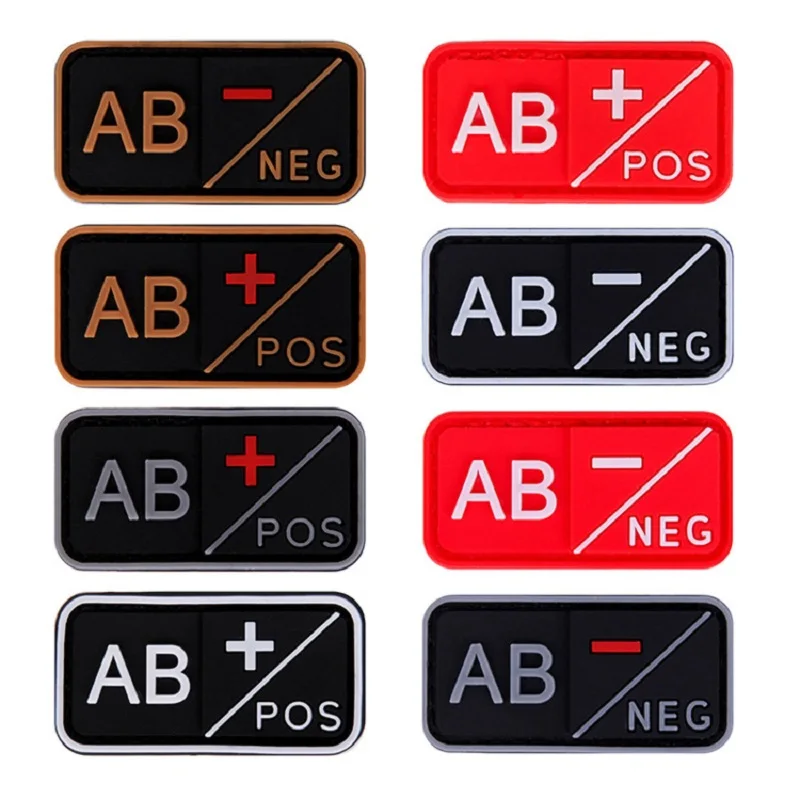 3D ПВХ A+ B+ AB+ O+ Положительный POS A-B-AB-O-отрицательный NEG Тип крови группа патч для одежды Военный резиновый нагрудный знак крючок и петля