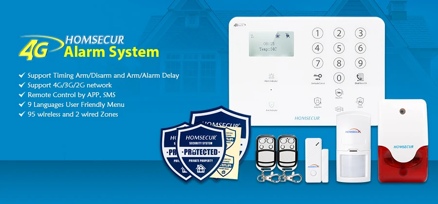 Homsecur беспроводный 4G SMS Автодозвон ЖК-дисплей домашняя охранная сигнализация Системы+ IOS/Android APP GA01-4G-W
