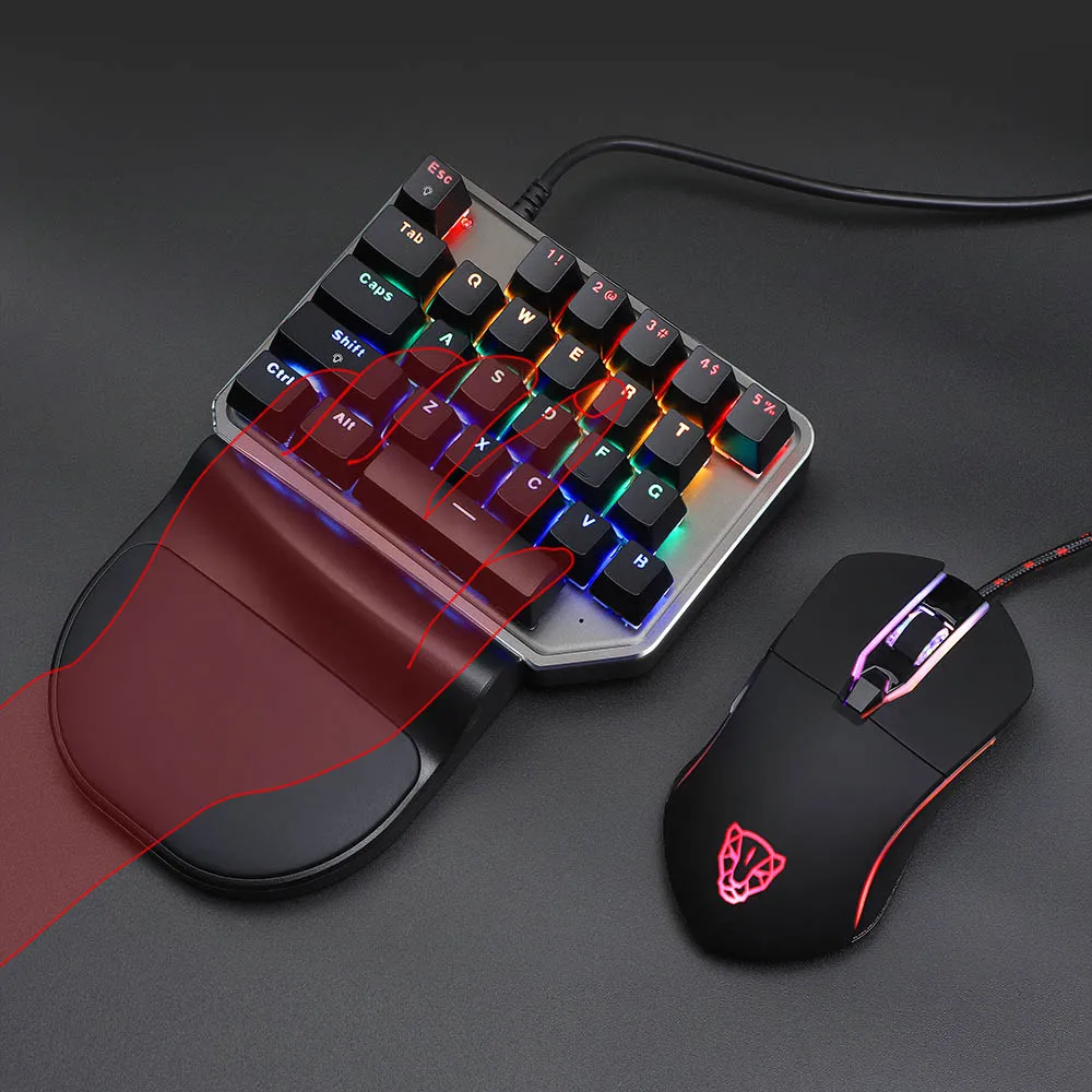 Motospeed K27 механическая клавиатура Motospeed V30 игровая мышь USB Проводная Одноручная Синяя подсветка для компьютера и ноутбука