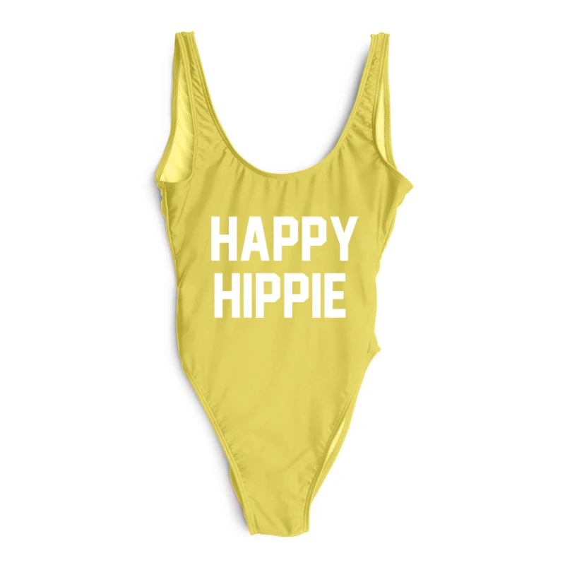 Женский купальник с принтом HAPPY HIPPIE сексуальный высоким вырезом для женщин maillot de