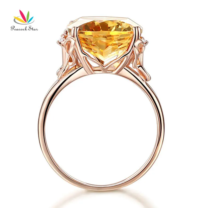 Павлин звезда 14K розовое золото роскошное юбилейное кольцо 8 2 Ct Овальный Желтый