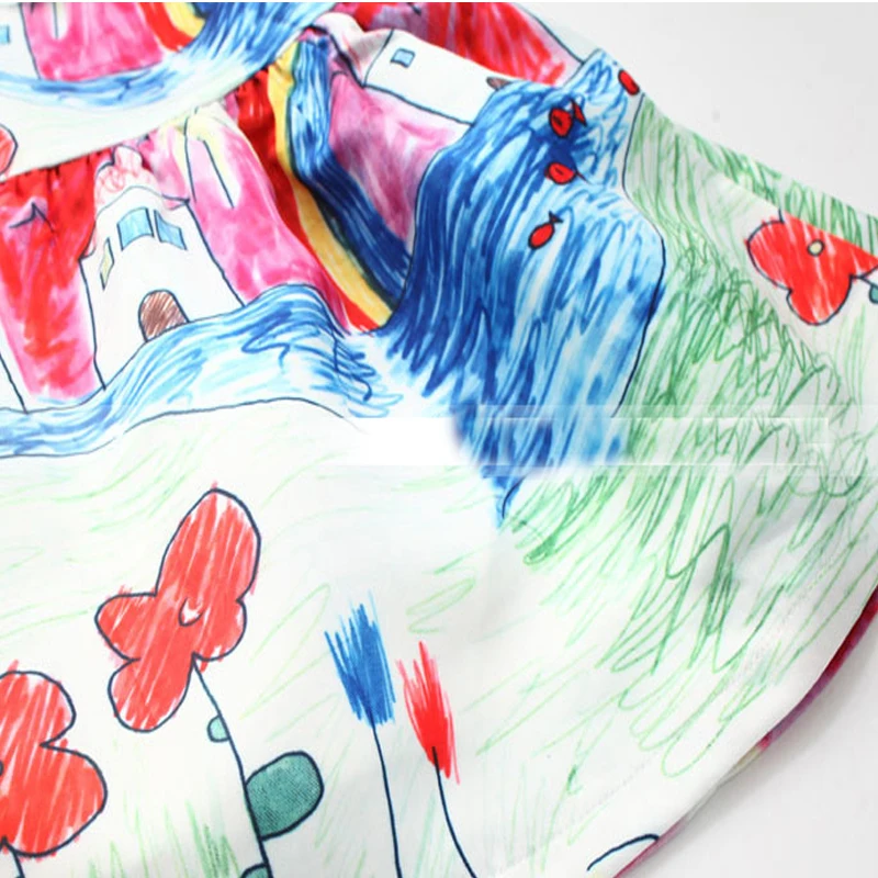 Colorful Girl Dress 2018 Summer Princess Designer Character Painting Kids Dresses for Girls Clothes Vetement Fille | Детская одежда и