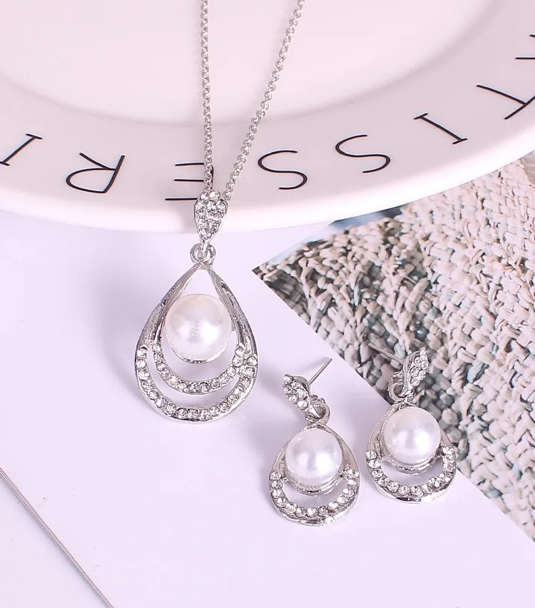 M MISM New Designed Beautiful Rhinestone Jewelry Sets Korean Crystal Pearls Silver Necklace Earrings for Women Party | Украшения и