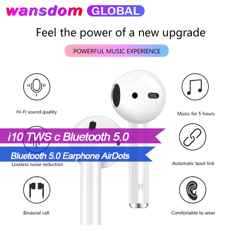 Wansdom Bluetooth 5 0 наушники AirDots стерео i10 TWS Беспроводные сенсорные гарнитура с