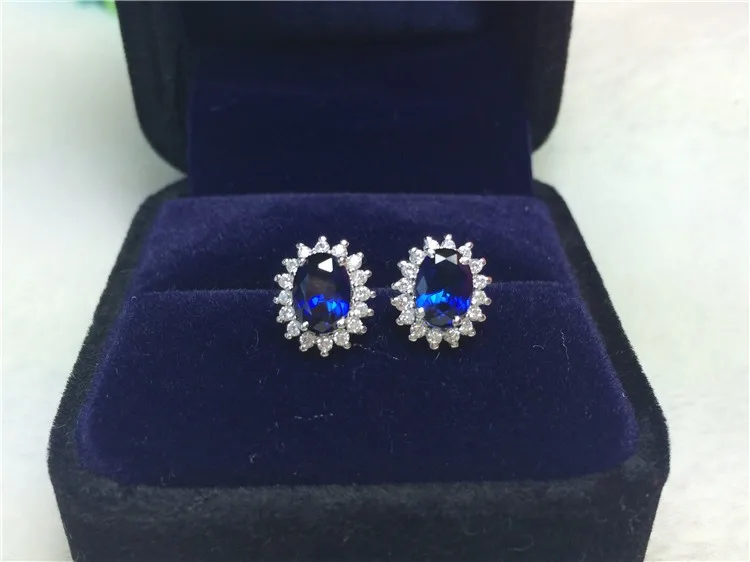 Настоящее золото сапфир Серьги Jewelry 2ct/кусок Овальный Серьги с драгоценными камнями Овальный Сапфир Стад девушка Обручение 14 К белого золота