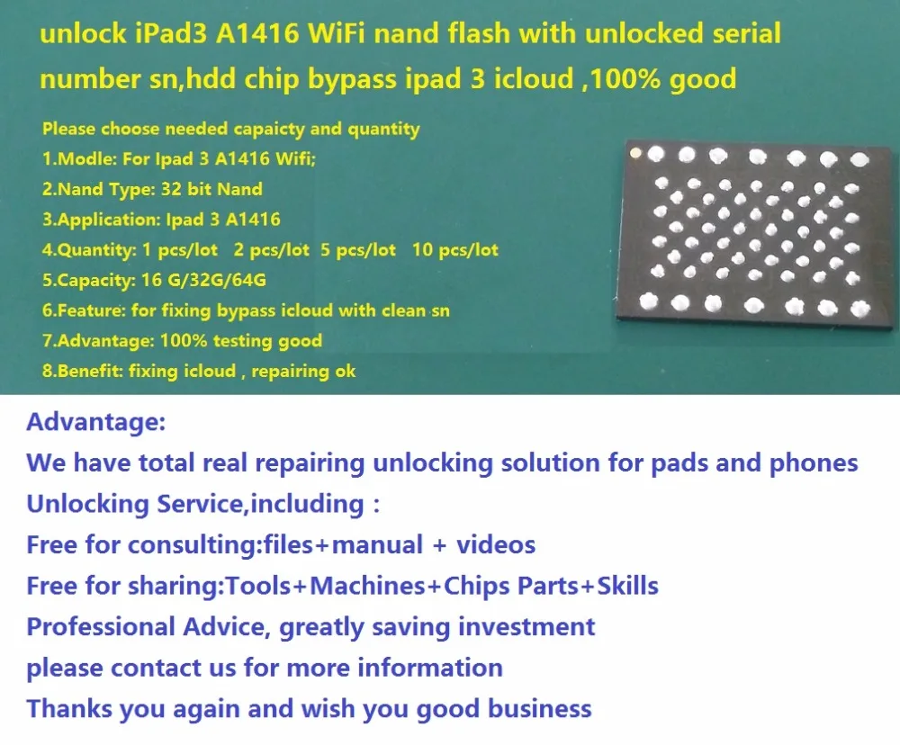 Разблокировать iPad 3 A1416 Wi-Fi nand flash с разблокированным серийный номер sn, HDD чип обход Ipad 3 iCloud, хорошее